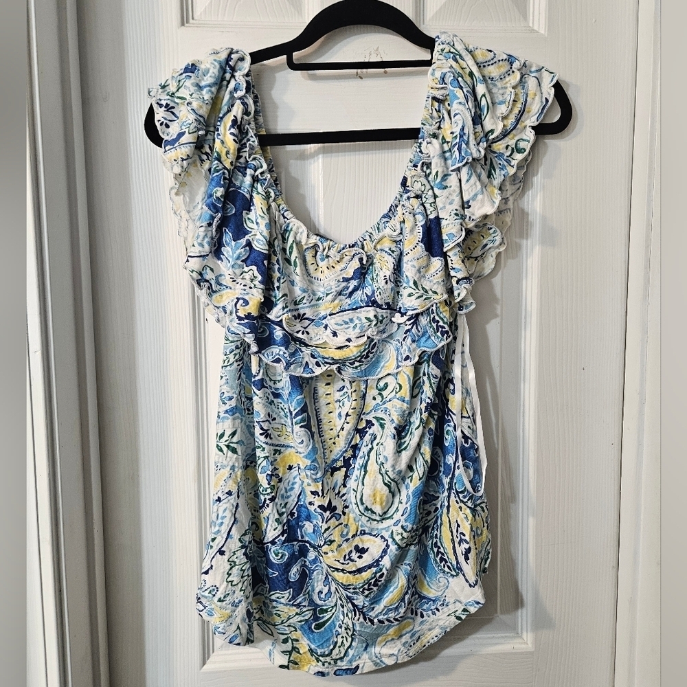 NWT Lauren by Ralph Lauren Off Short Short Sleeves Paisley Print Top - Picture 7 of 9